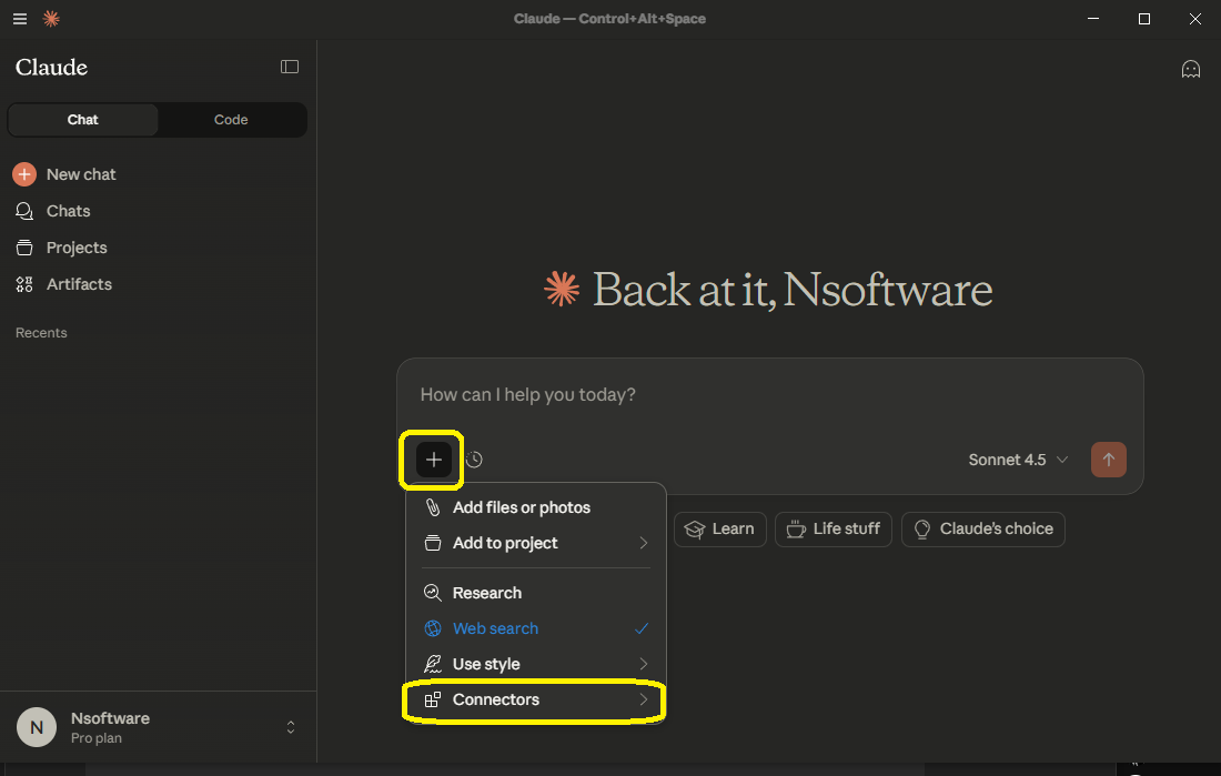 "Add a new Connector in Claude"
